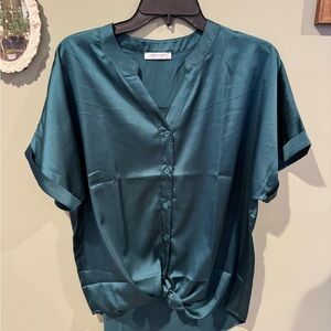 CHIGANT Teal Satin Blouse